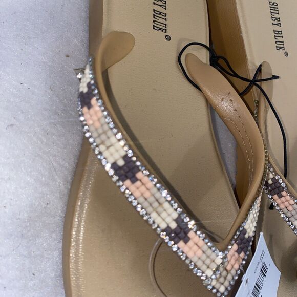 Ashley Blue Rhinestone Beach Bead Theme Flip Flops Sandals 7 Western Boho New - Picture 2 of 6